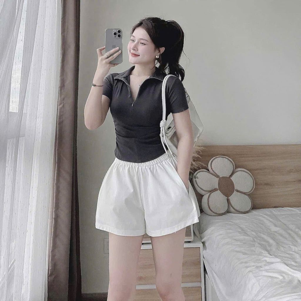 VGU0777 - ÁO THUN CỔ KHÓA KÉO PHOM NGẮN - MÀU XÁM ( ÁO LẺ)