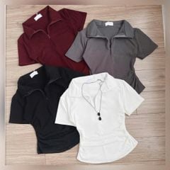 VGU0778 - ÁO THUN CỔ KHÓA KÉO PHOM NGẮN - MÀU ĐEN ( ÁO LẺ)