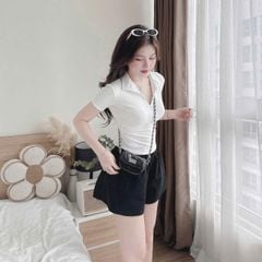 VGU0779 - ÁO THUN CỔ KHÓA KÉO PHOM NGẮN - MÀU TRẮNG ( ÁO LẺ)
