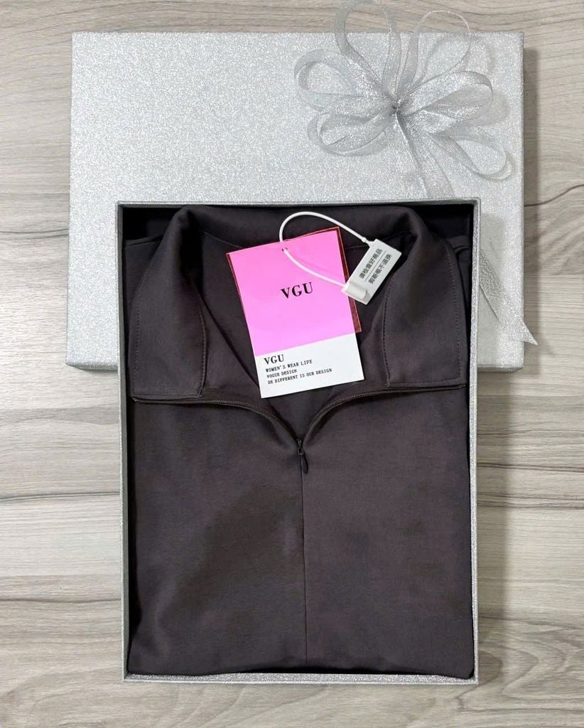 VGU0777 - ÁO THUN CỔ KHÓA KÉO PHOM NGẮN - MÀU XÁM ( ÁO LẺ)