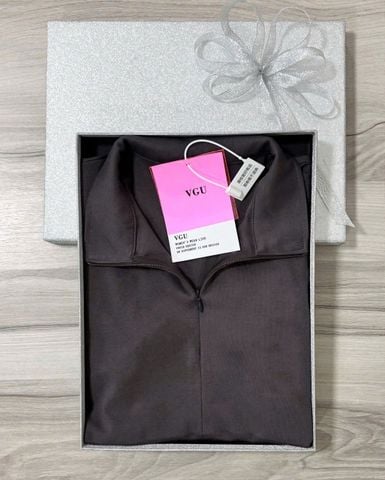 VGU0777 - ÁO THUN CỔ KHÓA KÉO PHOM NGẮN - MÀU XÁM ( ÁO LẺ)