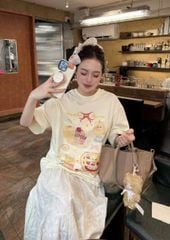 TB8756 - SET ÁO THUN IN BEAR - CHÂN VÁY THÊU