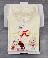 TB8756 - SET ÁO THUN IN BEAR - CHÂN VÁY THÊU