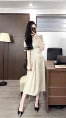 TQ4431 - ĐẦM CỔ TRÒN PHỐI NÚT