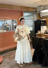 TB8756 - SET ÁO THUN IN BEAR - CHÂN VÁY THÊU