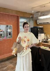 TB8756 - SET ÁO THUN IN BEAR - CHÂN VÁY THÊU