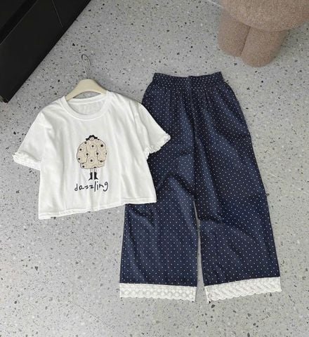 TB8762 - SET ÁO IN DAZZLING - QUẦN DÀI CHẤM BI ( ÁO TRẮNG)