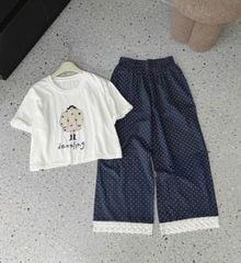 TB8762 - SET ÁO IN DAZZLING - QUẦN DÀI CHẤM BI ( ÁO TRẮNG)