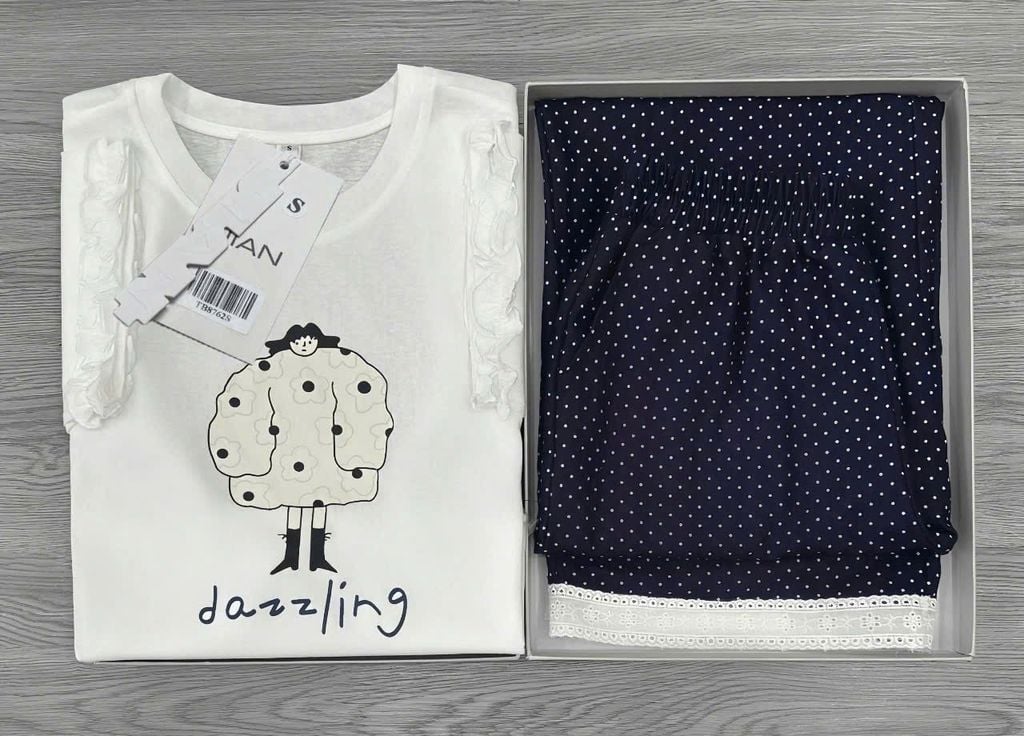 TB8762 - SET ÁO IN DAZZLING - QUẦN DÀI CHẤM BI ( ÁO TRẮNG)