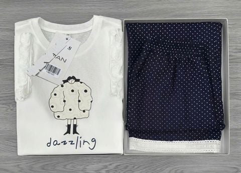 TB8762 - SET ÁO IN DAZZLING - QUẦN DÀI CHẤM BI ( ÁO TRẮNG)