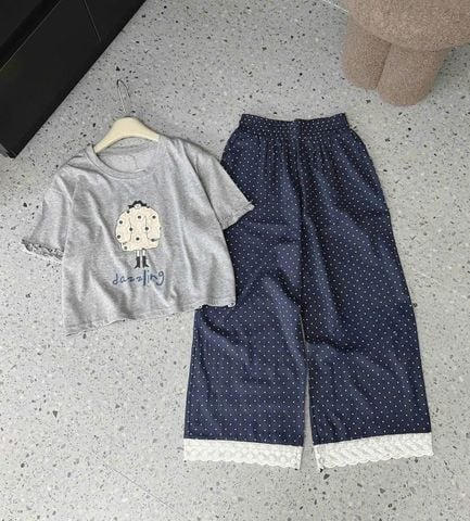 TB8761 - SET ÁO IN DAZZLING - QUẦN DÀI CHẤM BI ( ÁO XÁM)
