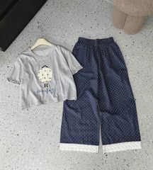 TB8761 - SET ÁO IN DAZZLING - QUẦN DÀI CHẤM BI ( ÁO XÁM)