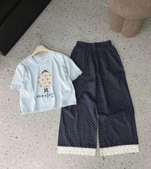 TB8760 - SET ÁO IN DAZZLING - QUẦN DÀI CHẤM BI ( ÁO XANH)