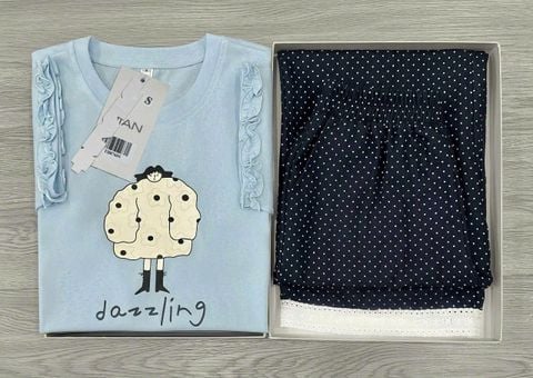 TB8760 - SET ÁO IN DAZZLING - QUẦN DÀI CHẤM BI ( ÁO XANH)