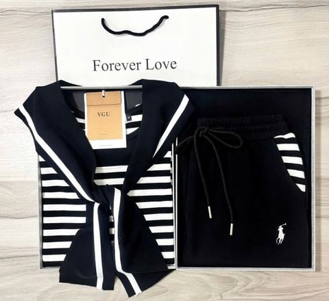 VGU0811 - SET ÁO THUN SỌC - CHÂN VÁY ĐEN ( KÈM KHĂN CHOÀNG)