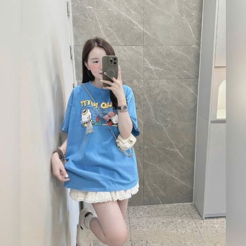 VGU0813 - SET ÁO THUN IN HELLO KITTY - CHÂN VÁY PHỐI VIỀN REN