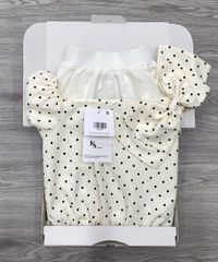 KS1061 - SET ÁO CHẤM BI LỆCH VAI ĐÍNH NƠ - CHÂN VÁY NGẮN