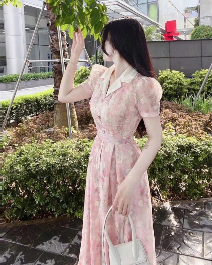 KS1052 - ĐẦM HOA NHÍ CỔ SƠ MI - MÀU HỒNG