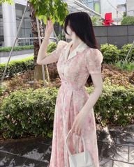 KS1052 - ĐẦM HOA NHÍ CỔ SƠ MI - MÀU HỒNG