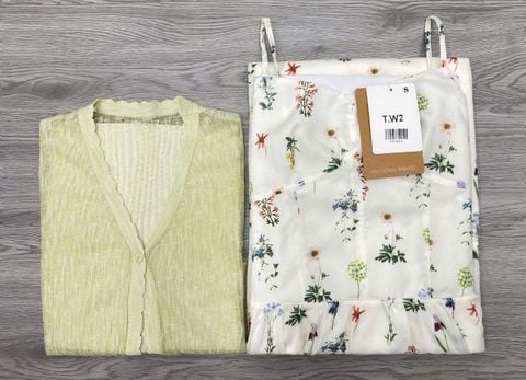 KS1041 - SET ĐẦM HOA + ÁO KHOÁC - MÀU XANH