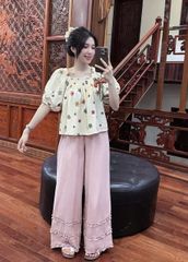 TB5789 - SET ÁO THÊU HOA - QUẦN DÀI PHỐI BÈO HỒNG