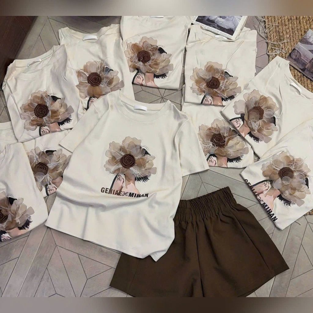 VGU0858 - SET ÁO THUN ĐÍNH HOA NỔI - QUẦN SHORT