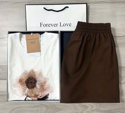 VGU0858 - SET ÁO THUN ĐÍNH HOA NỔI - QUẦN SHORT