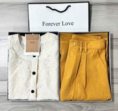 VGU0860 - SET REN ÁO SÁT NÁCH THÊU- QUẦN DÀI VÀNG ( KO KÈM NỊT)