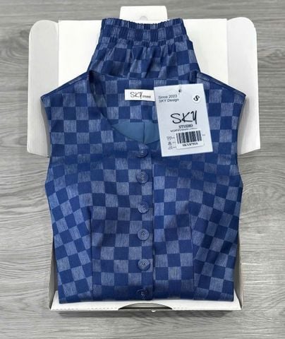 SKY8791 SET GILE CARO, QUẦN SHORT (XANH)