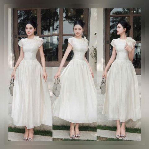 VGU0873 ĐẦM DÀI KẾT HOA (KEM)