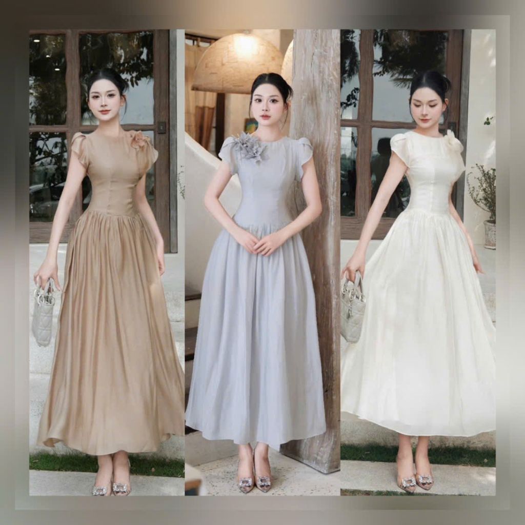VGU0873 ĐẦM DÀI KẾT HOA (KEM)