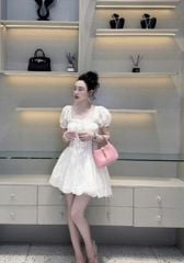 TB8804 ĐẦM XÔ THÊU HOA NÚT BỌC (TRẮNG)