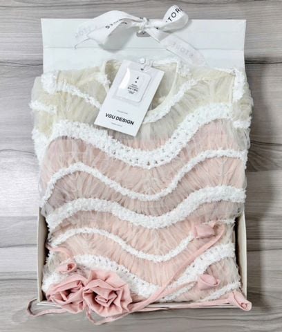 VGU0833 ĐẦM HỒNG REN SÓNG NƠ EO
