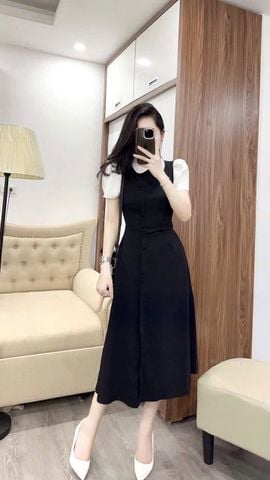 TQ4437 - ĐẦM CÔNG SỞ DÀI ĐEN PHỐI TRẮNG