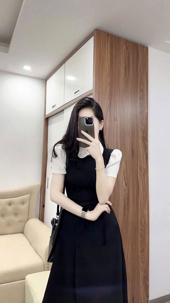 TQ4437 - ĐẦM CÔNG SỞ DÀI ĐEN PHỐI TRẮNG