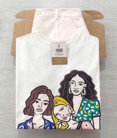TQ1833 - SET ÁO THUN IN 3 CÔ GÁI - QUẦN SHORT TRẮNG