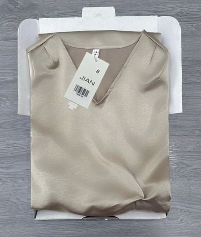 TB8876 - ĐẦM LỤA CỔ TIM, PHỐI LƯNG BẢN THUN - MÀU NÂU KEM