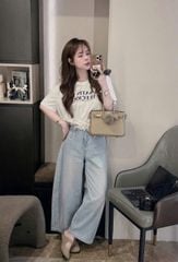 VGU0952 - SET ÁO THUN IN CHỮ RÚT DÂY EO- QUẦN JEAN DÀI