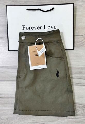 VGU0953 - CHÂN VÁY NGẮN THÊU LOGO ( VÁY LẺ) - MÀU RÊU