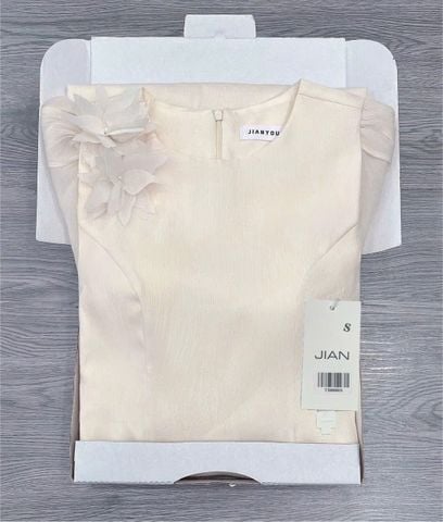 TB8880 - ĐẦM DÀI TAY KIỂU HOA - MÀU KEM