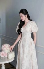 TB5796 ĐẦM HOA THÊU TAY PHỒNG CỔ VIỀN REN