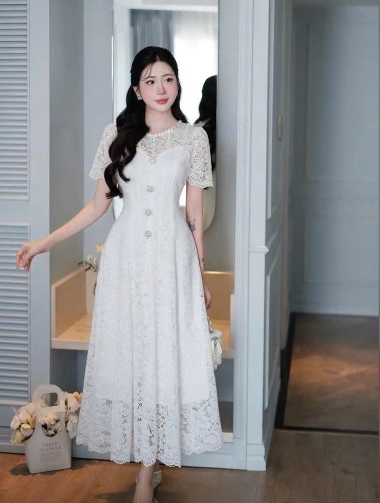 VGU1001 - ĐẦM REN XÒE DÀI ( KÈM ĐẦM LÓT)