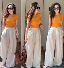 VGU1000 - SET ÁO THUN CAM - QUẦN DÀI ỐNG RỘNG