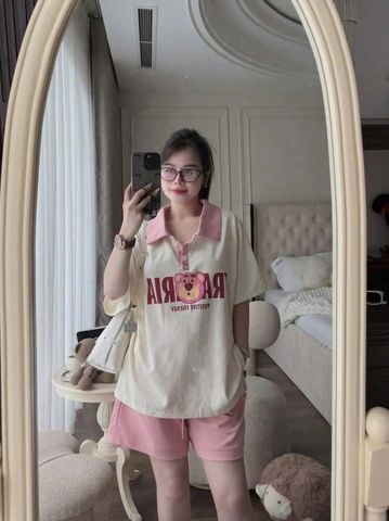 SKY8911 - SET BỘ THUN IN GẤU DÂU QCCC- MÀU HỒNG