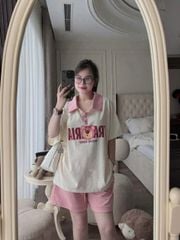 SKY8911 - SET BỘ THUN IN GẤU DÂU QCCC- MÀU HỒNG