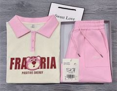 SKY8911 - SET BỘ THUN IN GẤU DÂU QCCC- MÀU HỒNG