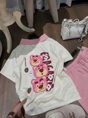 SKY8911 - SET BỘ THUN IN GẤU DÂU QCCC- MÀU HỒNG