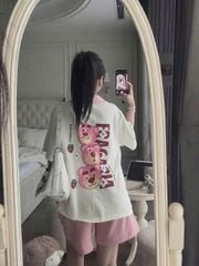 SKY8911 - SET BỘ THUN IN GẤU DÂU QCCC- MÀU HỒNG