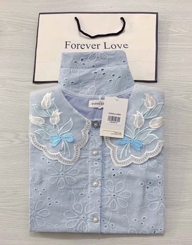 TB5801 SET XANH CỔ THÊU HOA, QUẦN SHORT