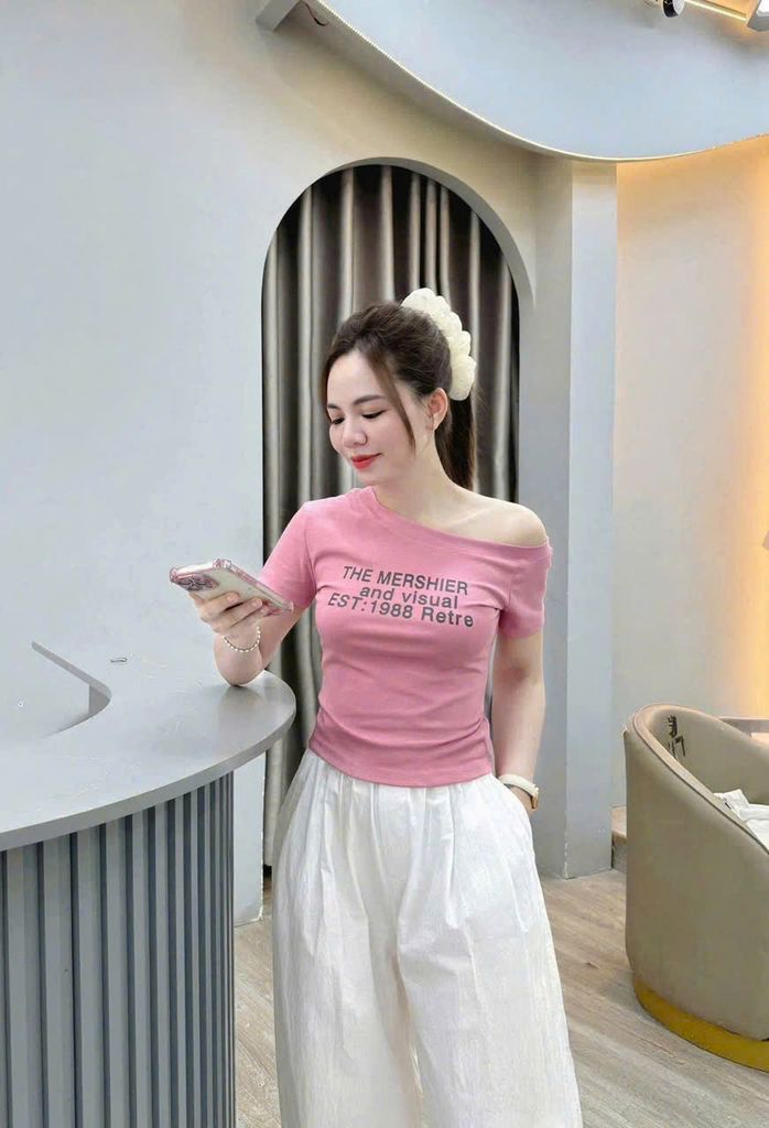 SKY8947 - SET ÁO TRỄ VAI - QUẦN DÀI TRẮNG